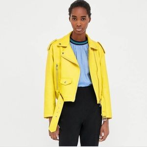 Yellow Zara Leather Biker Jacket S